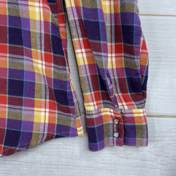 Wrangler Pearl Snap Shirt Womens XL Multi Color Plaid Flannel Western Cowgirl - Picture 4 of 9
